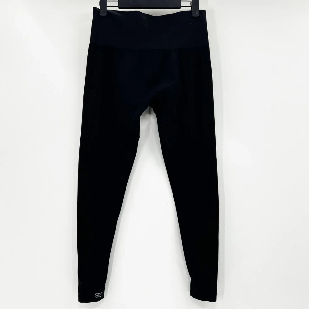 SET ACTIVE High Waisted Leggings Black Seamless Activewear Athleisure Size L